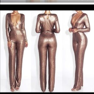 NWT JLUX Label sequins jumpsuit in bronze Medium